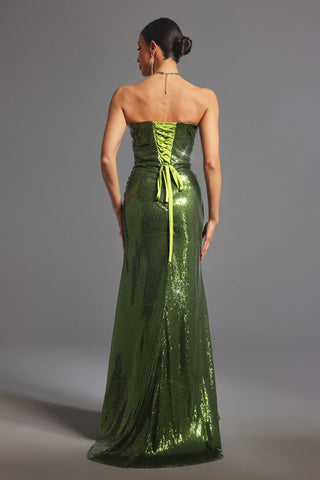 Verney Pencere Detaylı Pullu Uzun Elbise