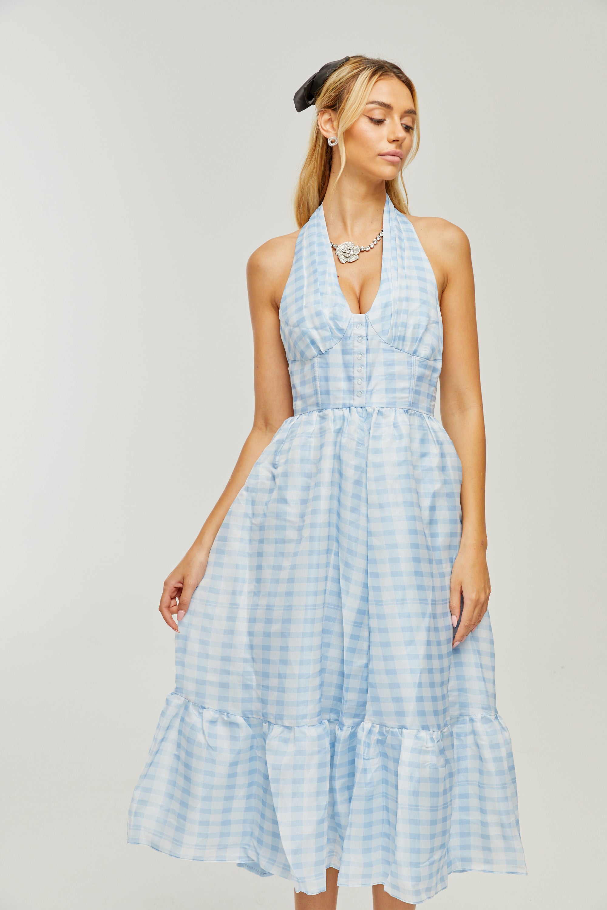 Zaira ekose midi elbise