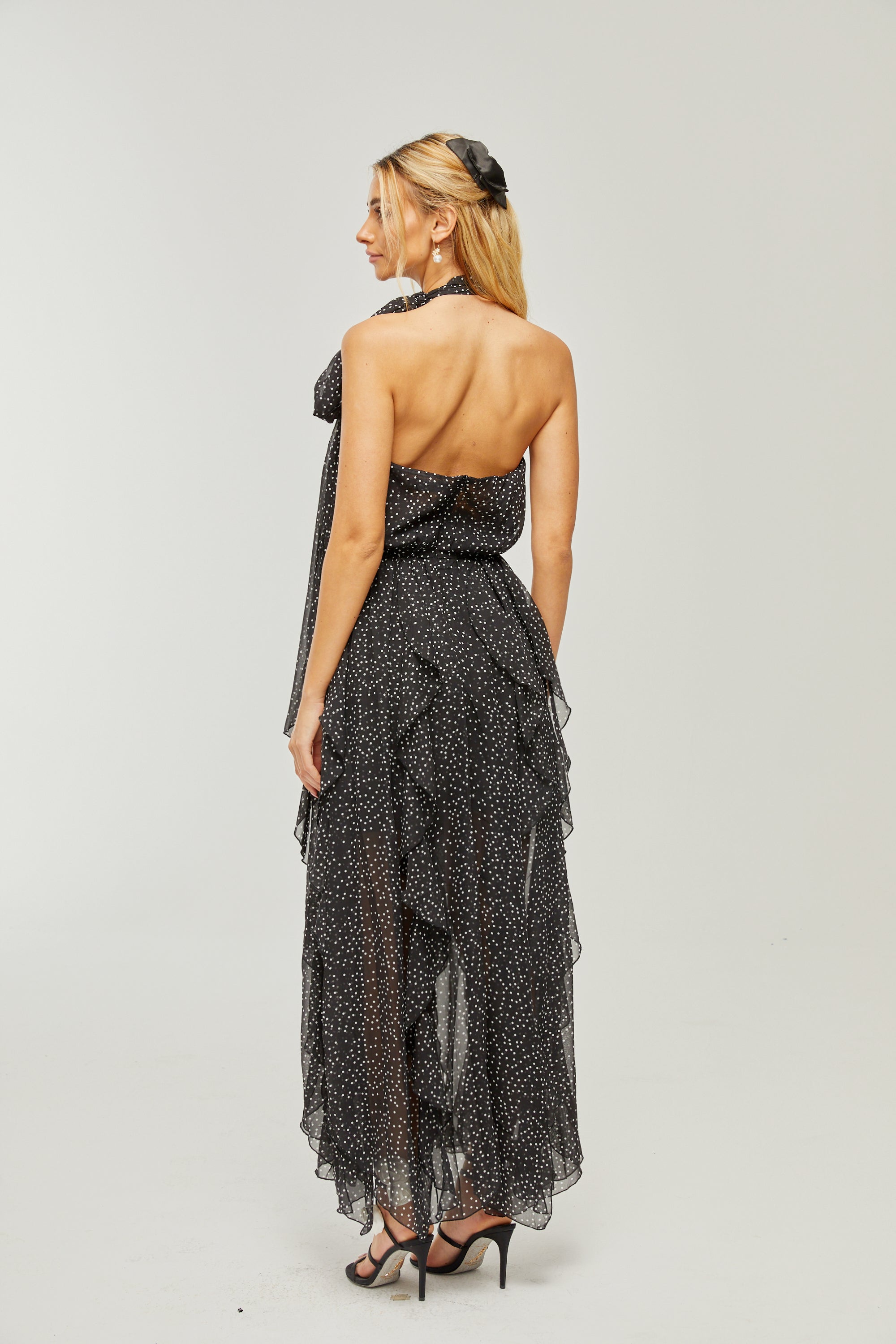 Yvette puantiye maksi elbise