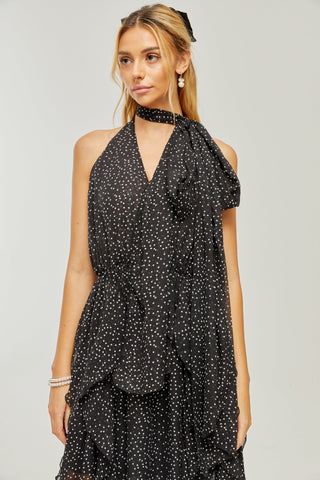 Yvette puantiye maksi elbise