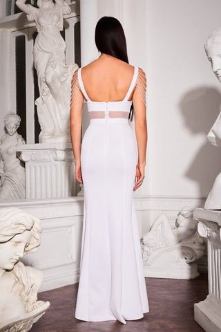 Taş Detaylı Cut-Out Beyaz Maxi Elbise
