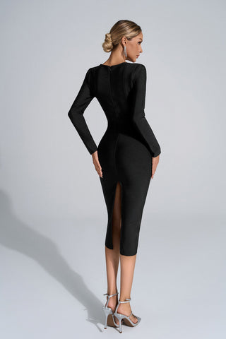 Esmeralda Siyah Uzun Kollu Midi Elbise