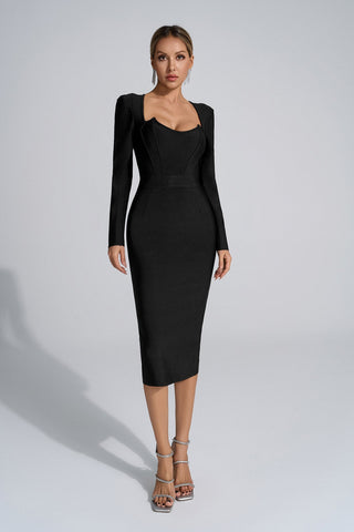 Esmeralda Siyah Uzun Kollu Midi Elbise