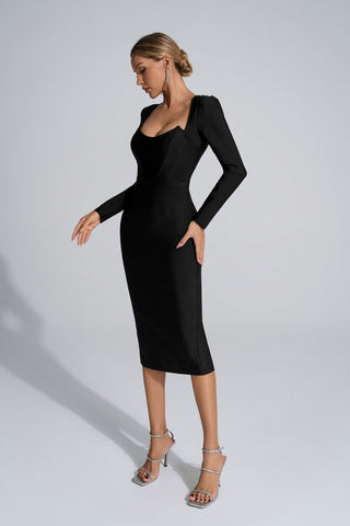 Esmeralda Siyah Uzun Kollu Midi Elbise