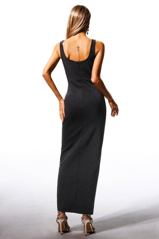 Paşa Kesim Taş İşlemeli Yırtmaçlı Maksi Elbise