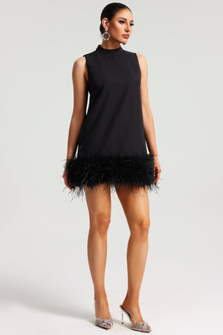 Tüy Detaylı Kolsuz Mini Elbise