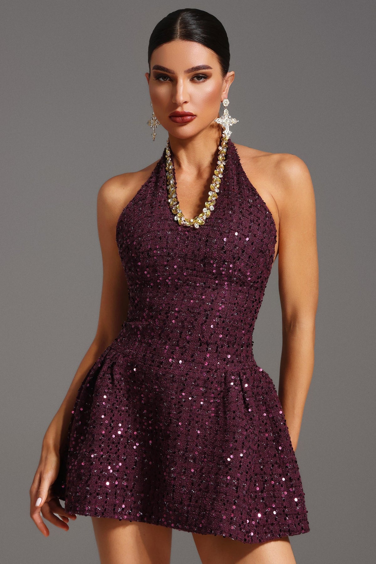 Kolsuz Taş Detaylı Mini Elbise