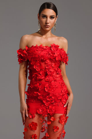 Makayah Çiçek ve İnci Detaylı Maksi Elbise