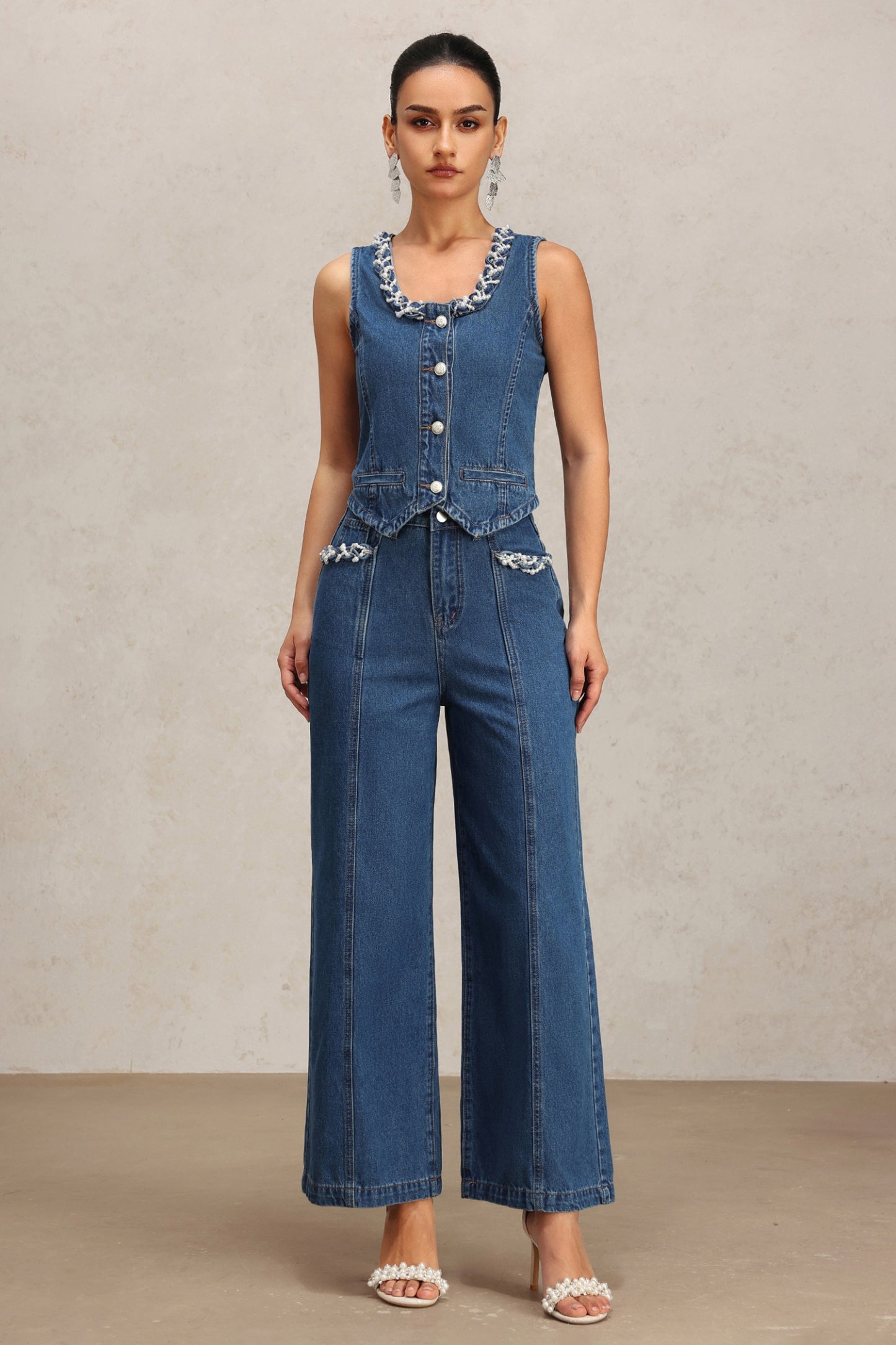 Lureen Kolsuz Denim Yelek ve Pantolon İkili Takım