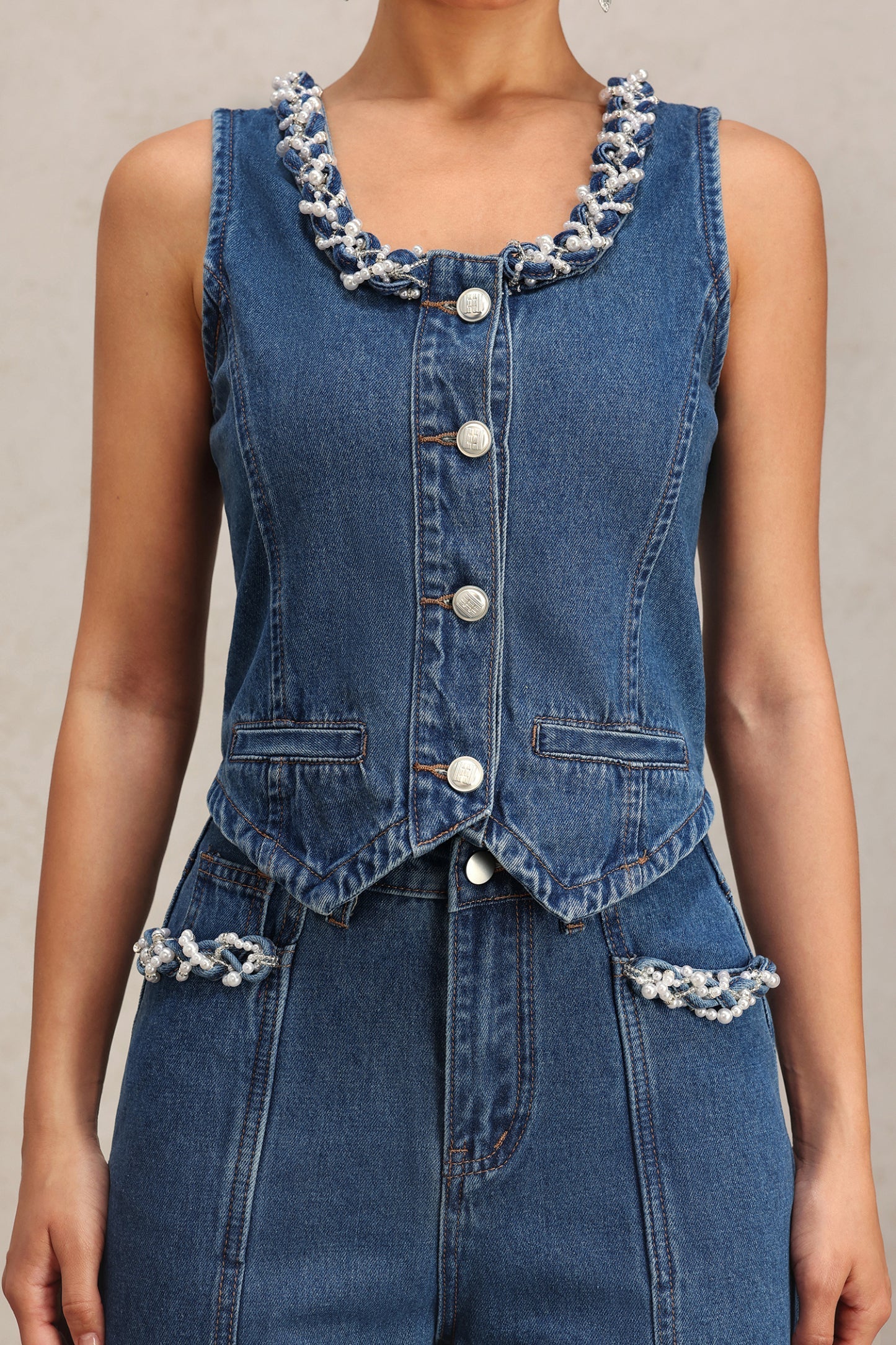 Lureen Kolsuz Denim Yelek ve Pantolon İkili Takım