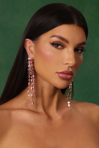 Kiwi Taş Detaylı Püsküllü Küpeler