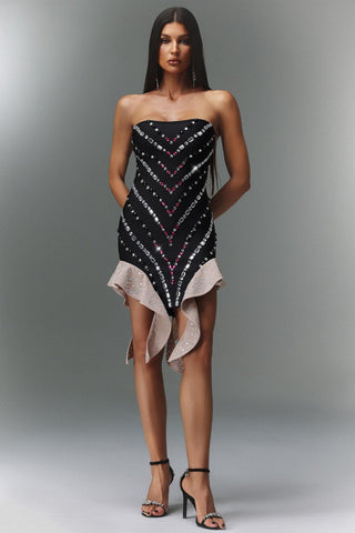 Taş Detaylı Volanlı Mini Elbise