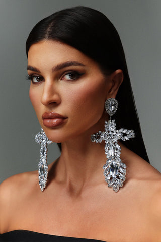 Kianala Taş Detaylı Haç Model Büyük Küpeler