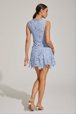 Ophélia Mavi Dantel Kolsuz Mini Elbise
