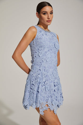 Ophélia Mavi Dantel Kolsuz Mini Elbise