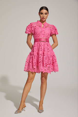 Eléonore Dantelli Kuşaklı Mini Elbise