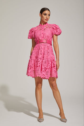 Eléonore Dantelli Kuşaklı Mini Elbise