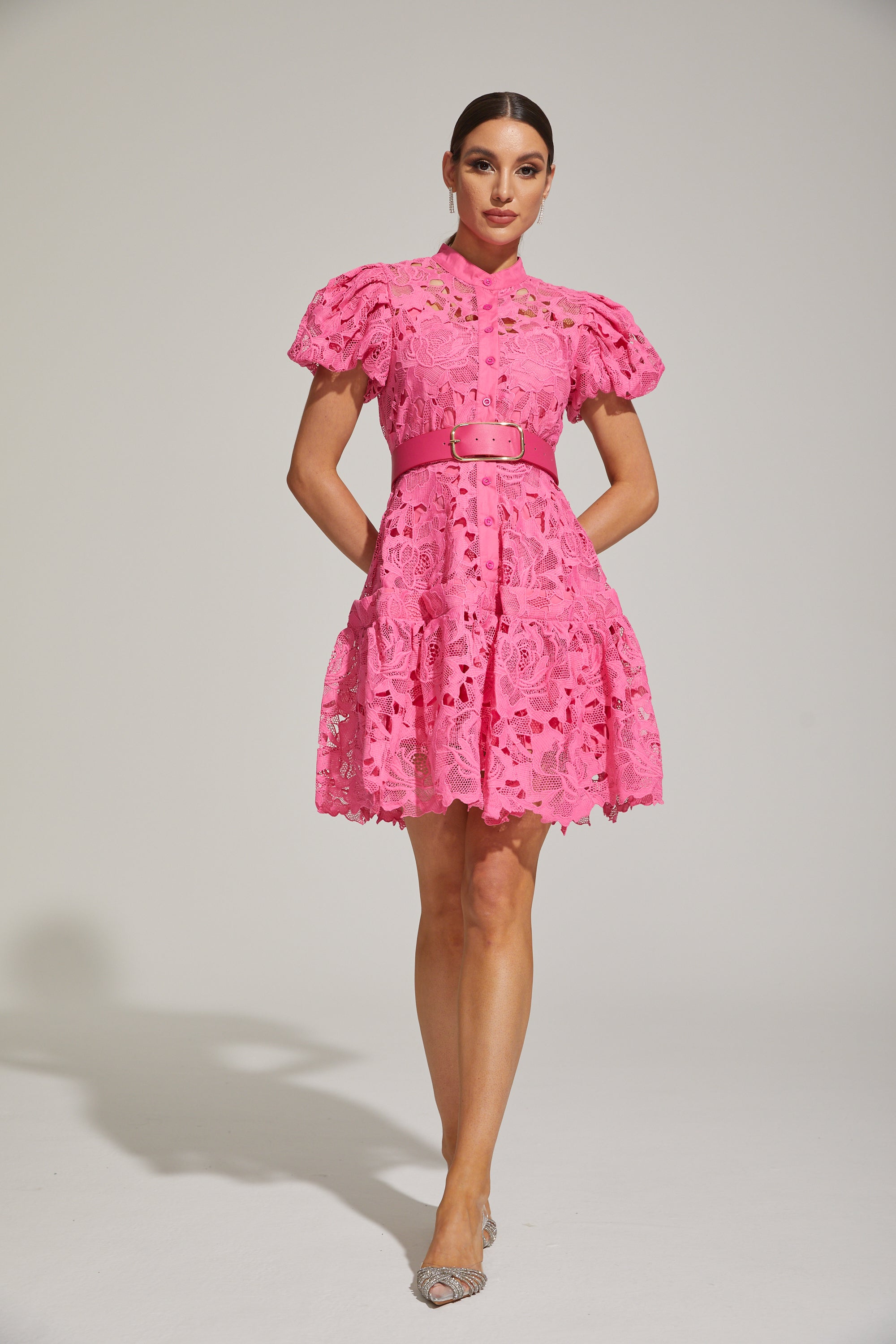 Eléonore Dantelli Kuşaklı Mini Elbise