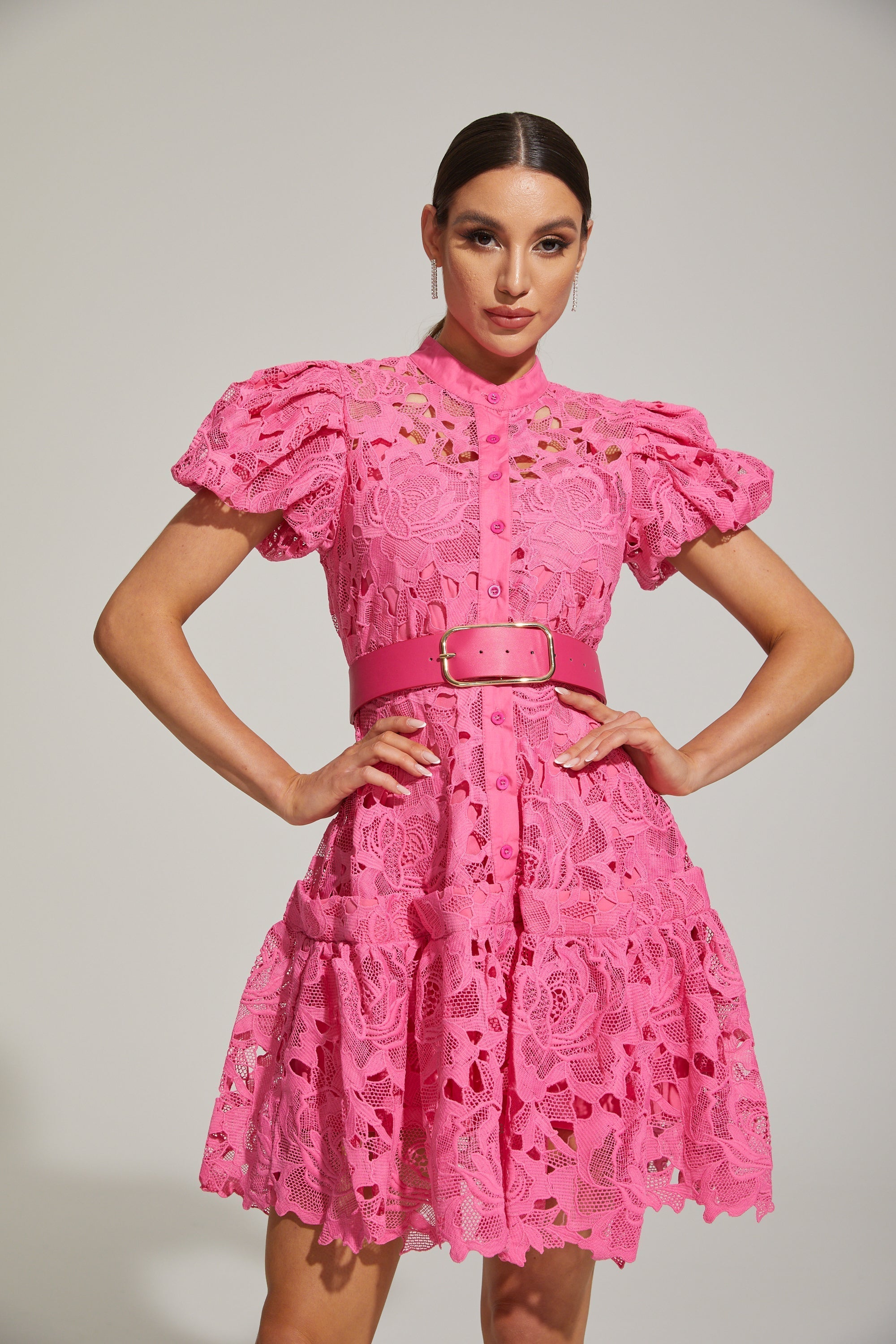 Eléonore Dantelli Kuşaklı Mini Elbise