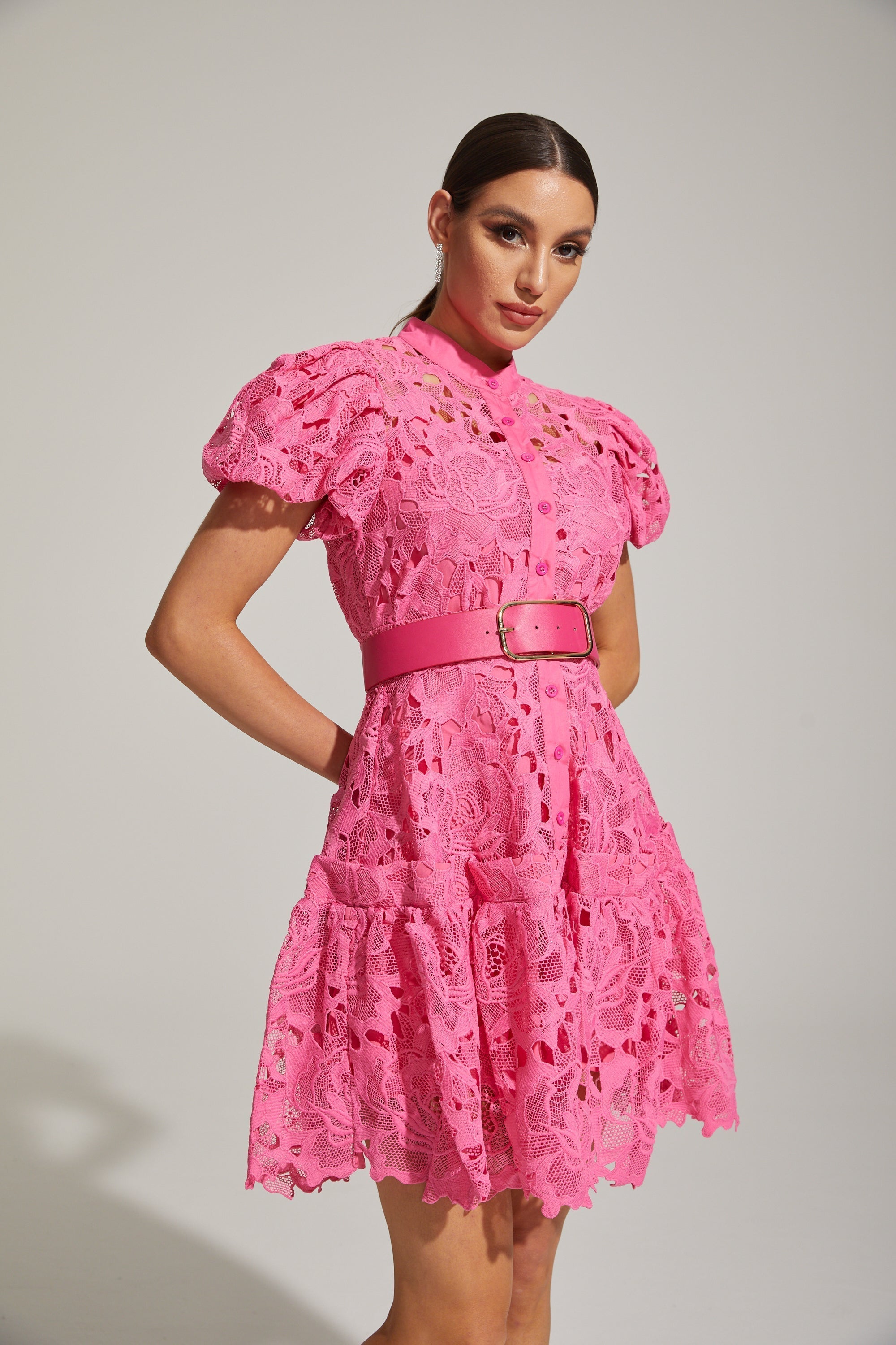 Eléonore Dantelli Kuşaklı Mini Elbise