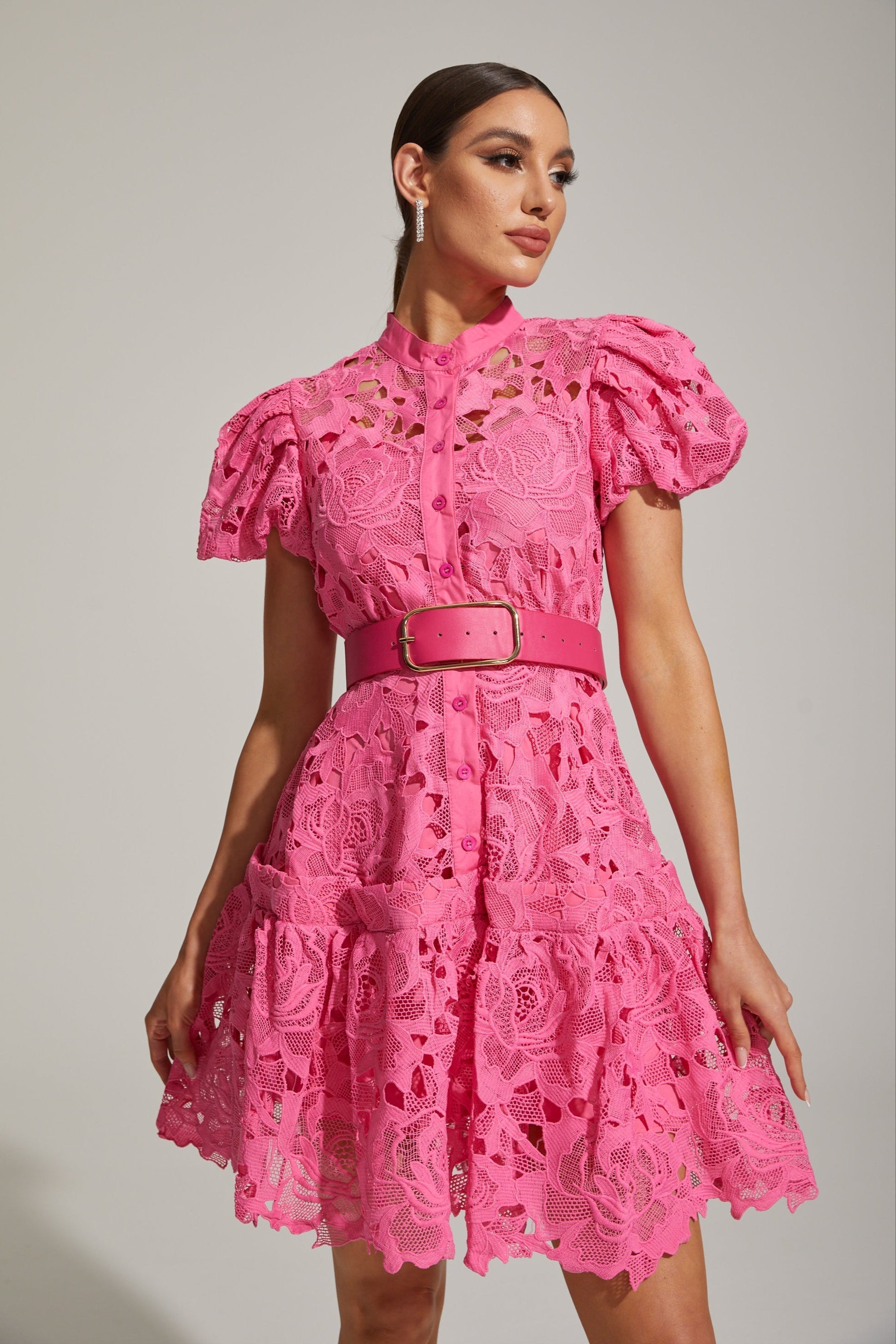 Eléonore Dantelli Kuşaklı Mini Elbise