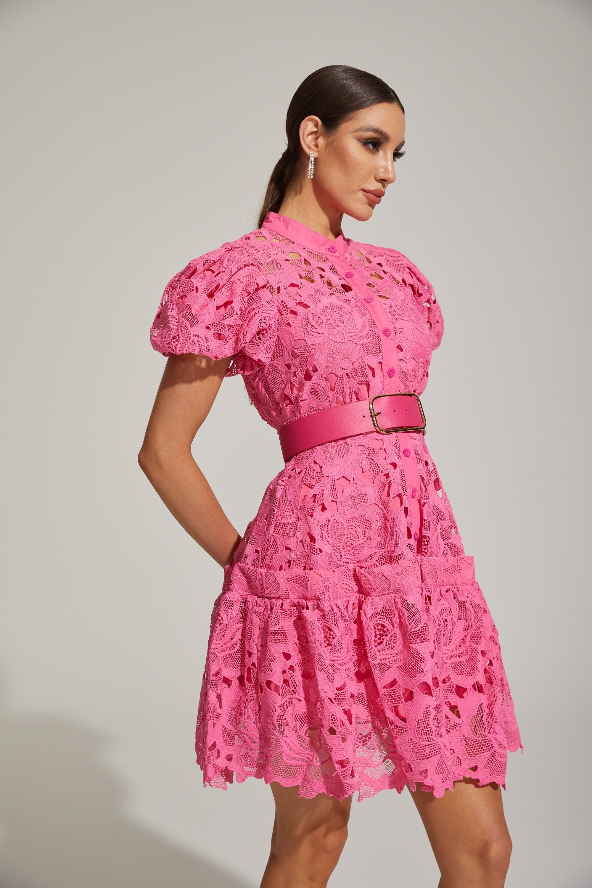 Eléonore Dantelli Kuşaklı Mini Elbise