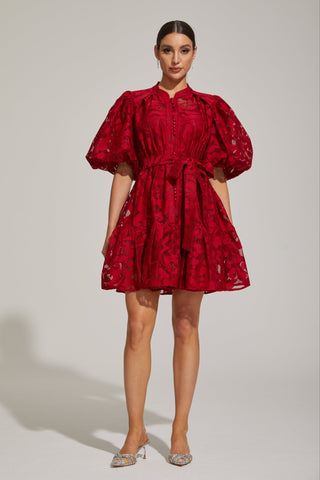 Tatienne Scarlet Blossom Kemerli Mini Elbise