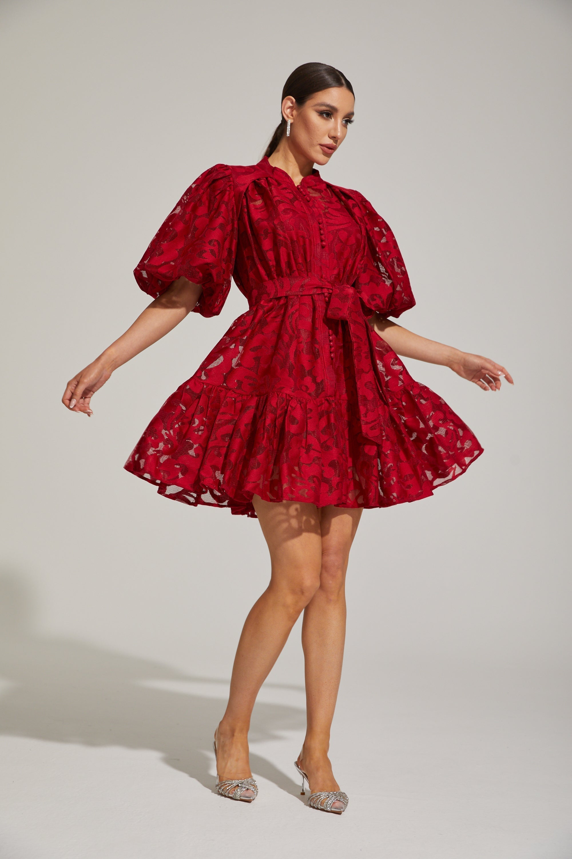 Tatienne Scarlet Blossom Kemerli Mini Elbise