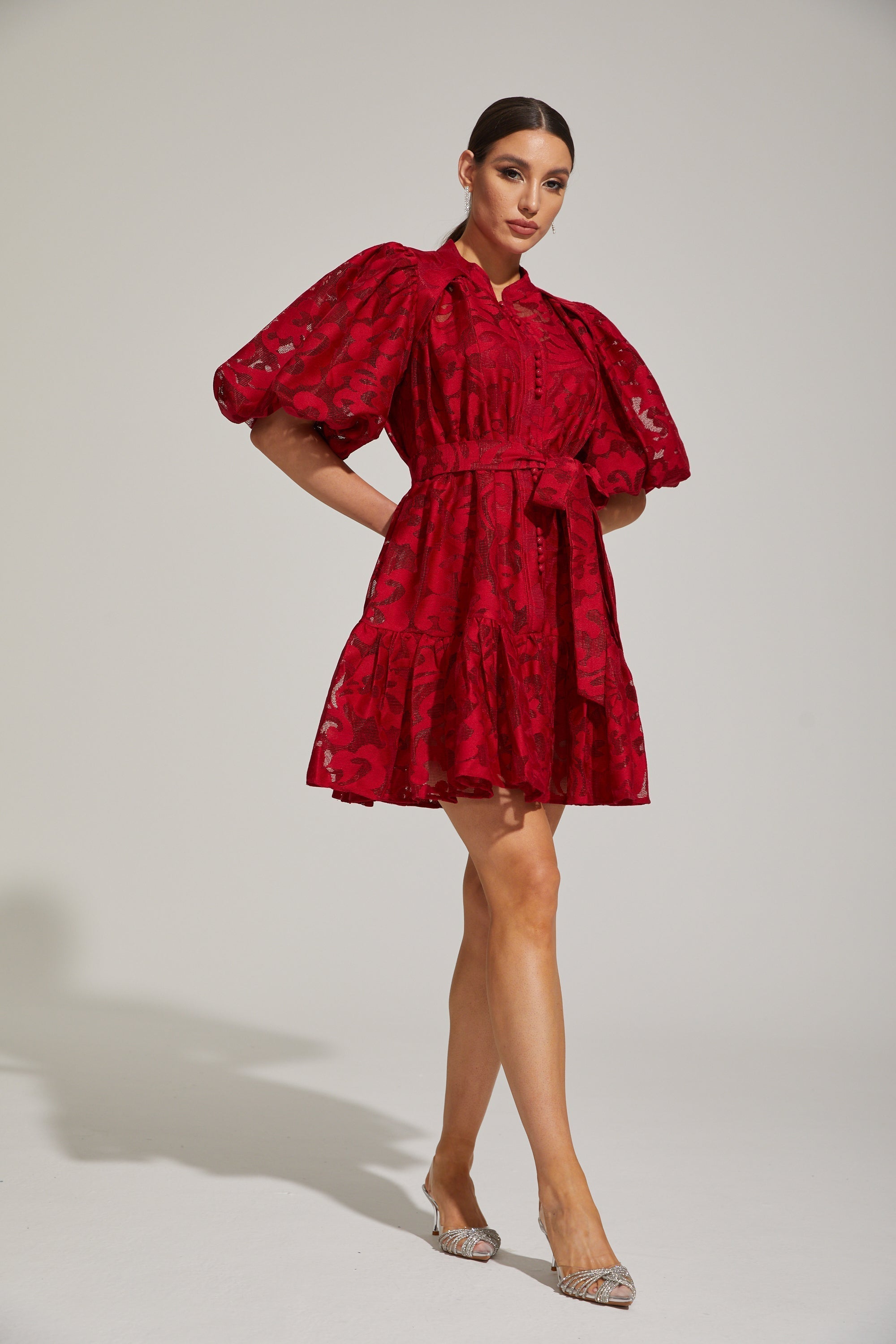 Tatienne Scarlet Blossom Kemerli Mini Elbise