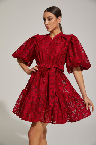 Tatienne Scarlet Blossom Kemerli Mini Elbise