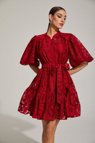 Tatienne Scarlet Blossom Kemerli Mini Elbise