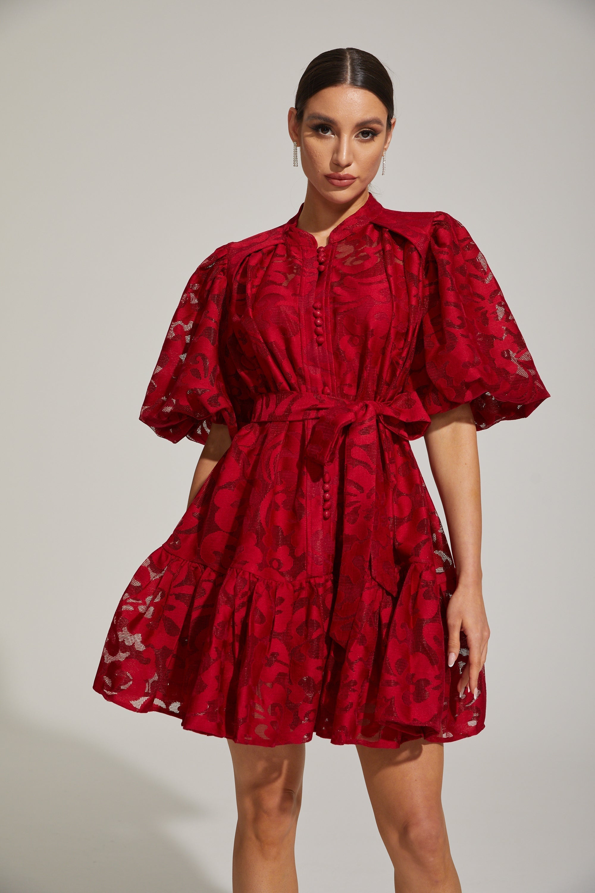 Tatienne Scarlet Blossom Kemerli Mini Elbise