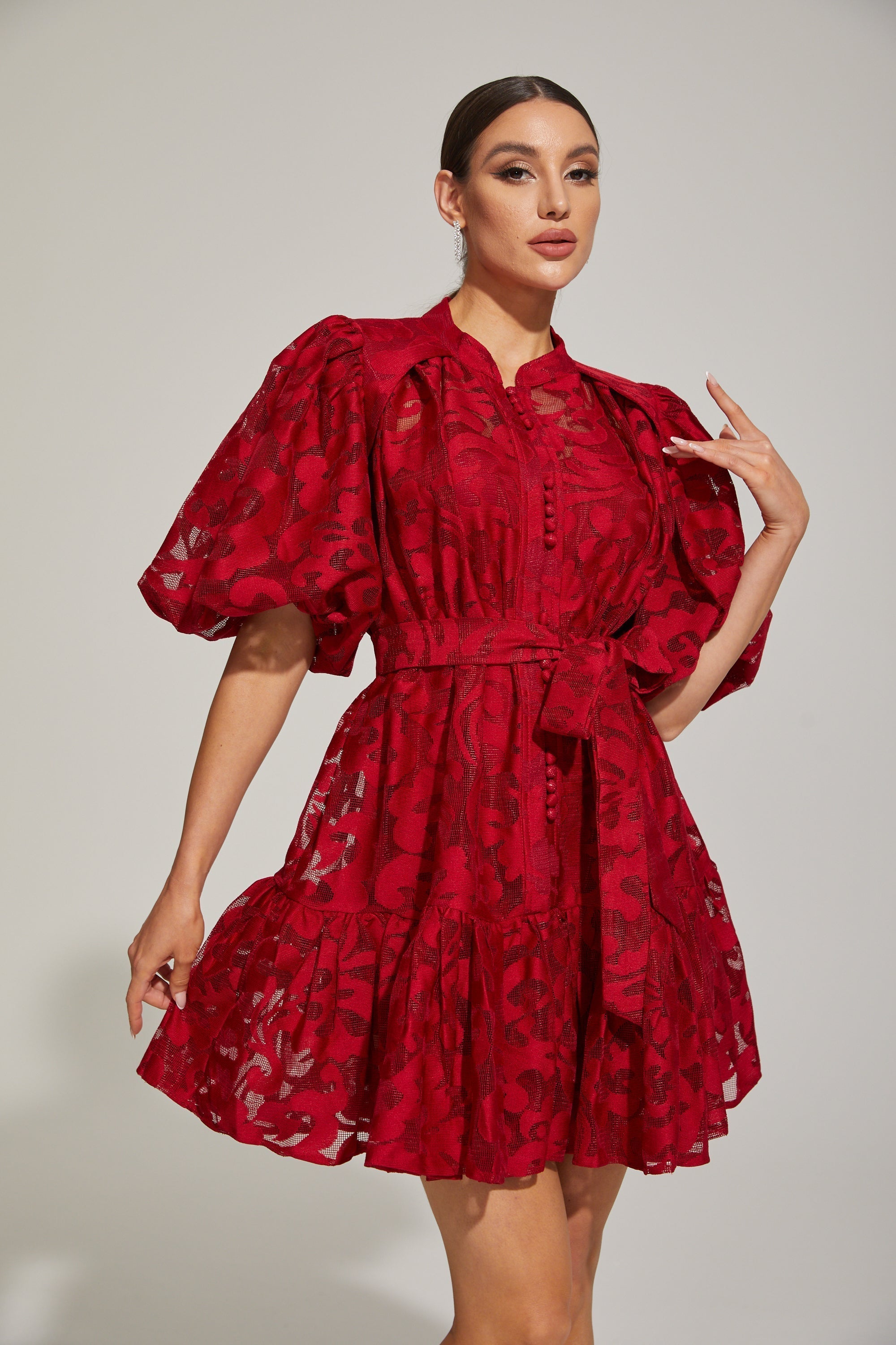 Tatienne Scarlet Blossom Kemerli Mini Elbise