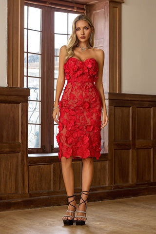 Avital Straplez Çiçekli Midi Elbise