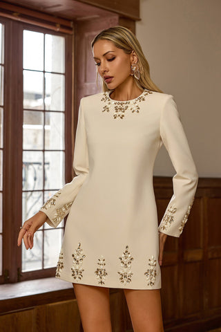 Narnia Bej Uzun Kollu Mini Elbise