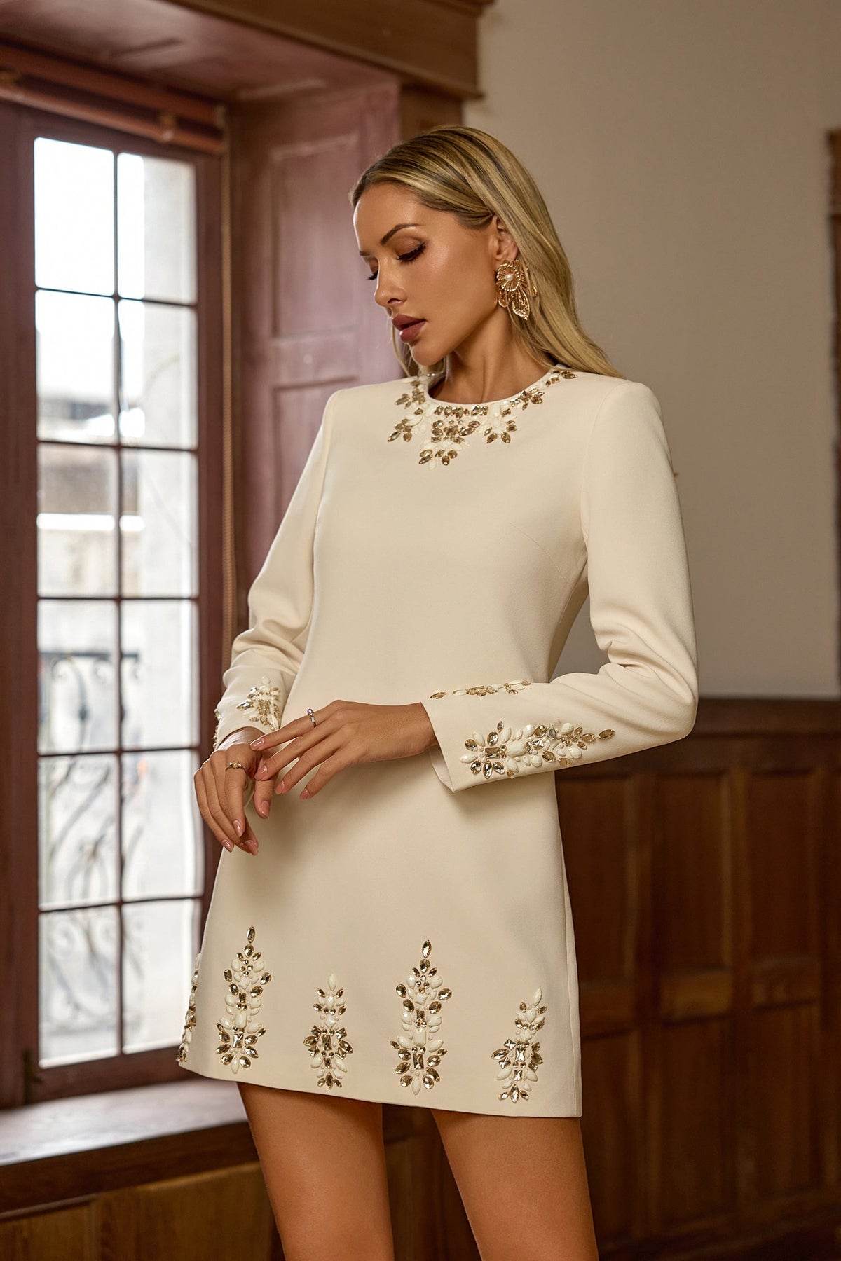 Narnia Bej Uzun Kollu Mini Elbise