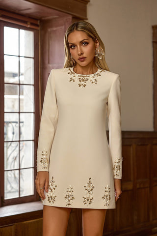 Narnia Bej Uzun Kollu Mini Elbise