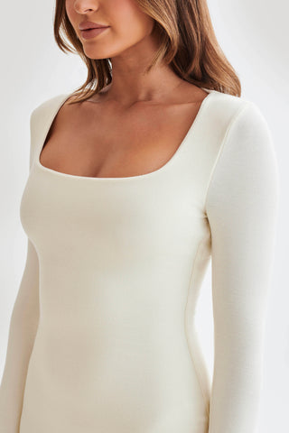 Vanessa Modal Uzun Kollu Midi Elbise - Kemik