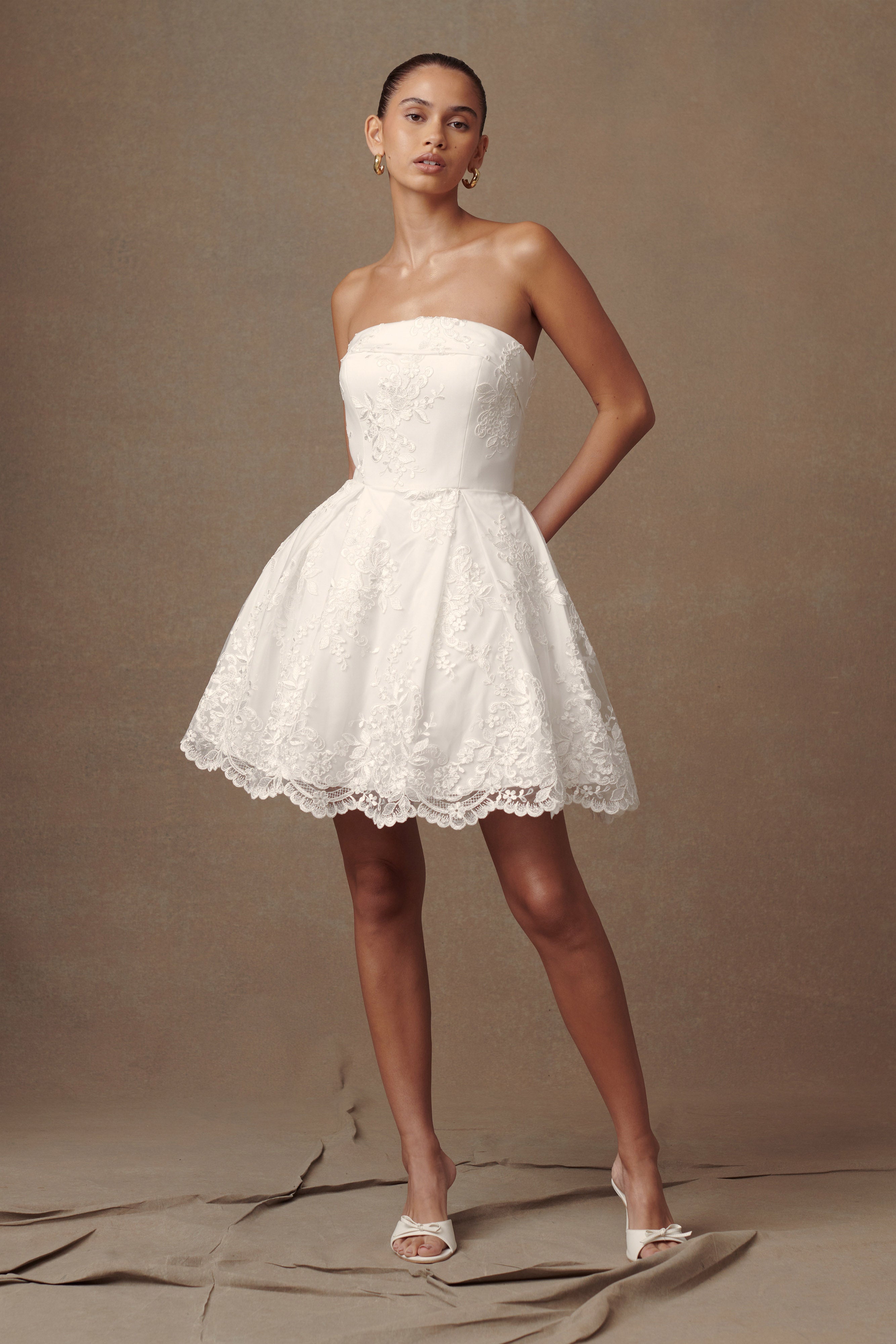 Eileen Dantel Mini Elbise - Beyaz