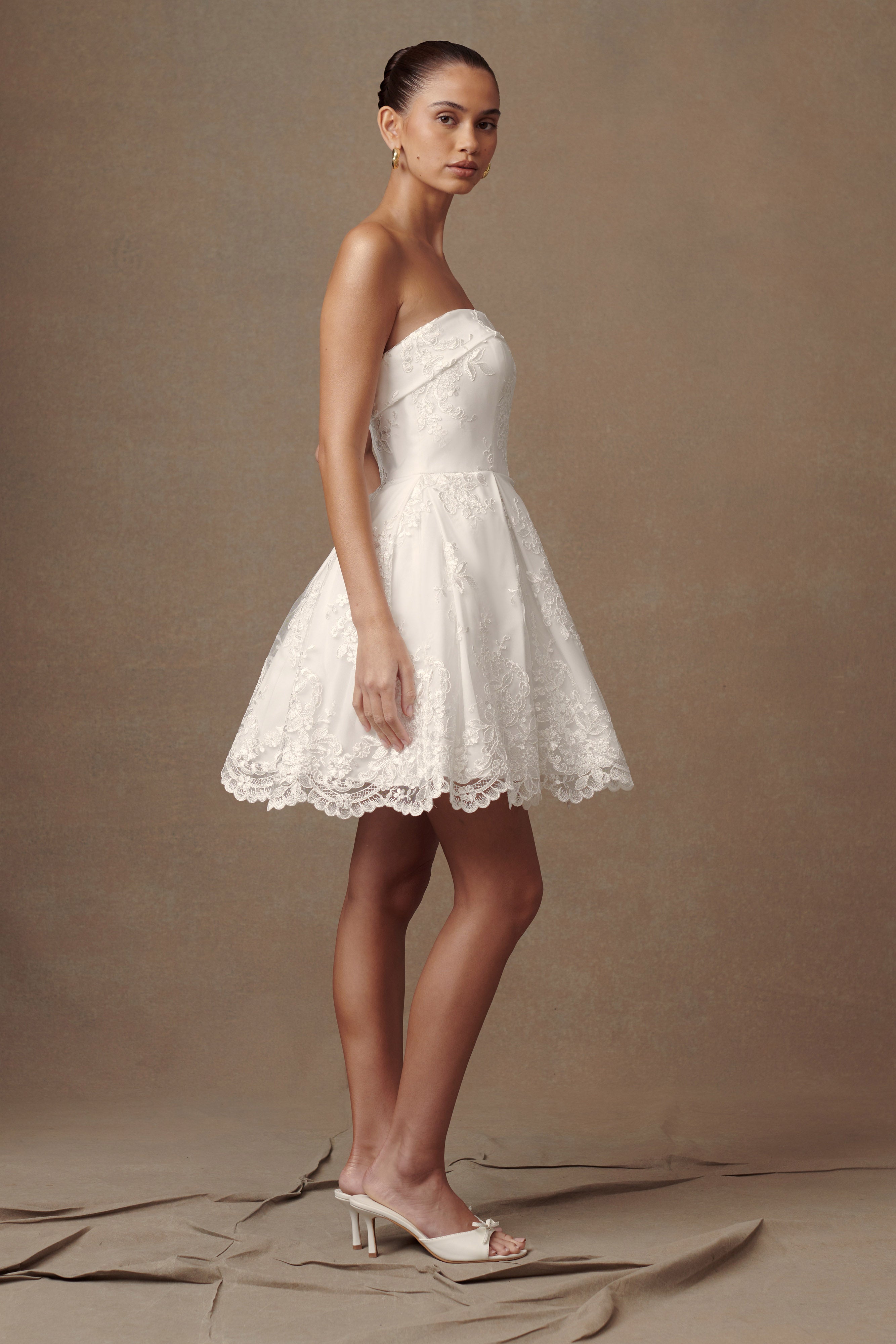 Eileen Dantel Mini Elbise - Beyaz