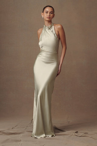 Esther Yanardöner Saten Cowl Maxi Elbise - Adaçayı