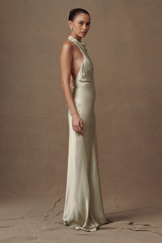 Esther Yanardöner Saten Cowl Maxi Elbise - Adaçayı