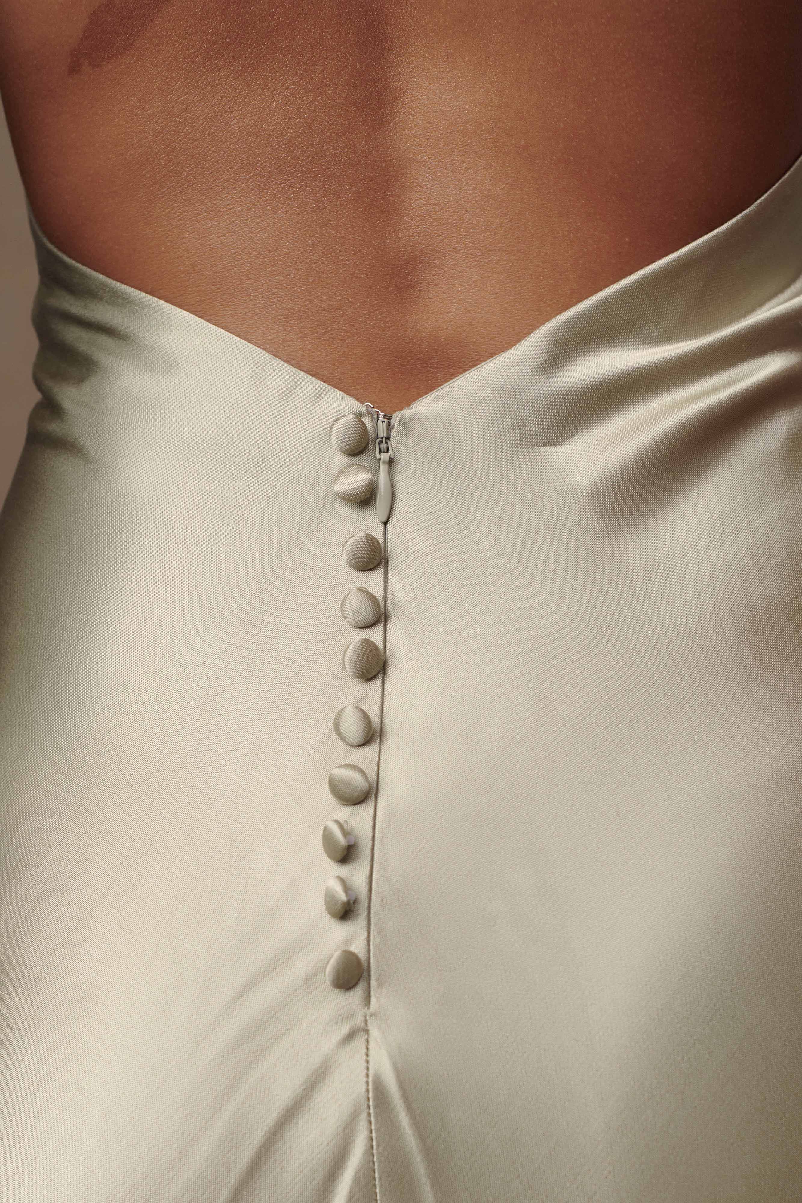 Esther Yanardöner Saten Cowl Maxi Elbise - Adaçayı