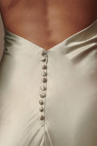 Esther Yanardöner Saten Cowl Maxi Elbise - Adaçayı