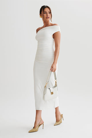 Alayna Geri Dönüşümlü Naylon Midi Elbise - Beyaz