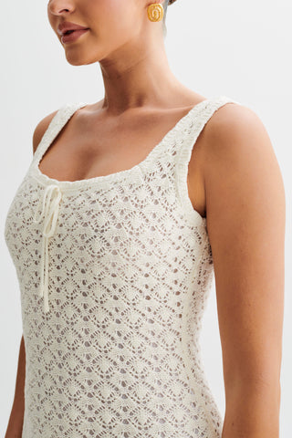 Sylvie Fırfırlı Örgü Midi Elbiseler - Fildişi