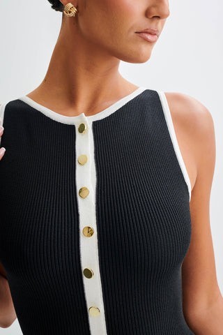 Sawyer Kolsuz Düğmeli Uzun Elbise - Siyah/Beyaz