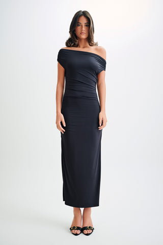 Alayna Geri Dönüşümlü Naylon Midi Elbise - Siyah