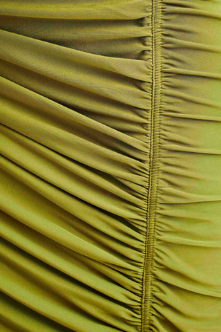 Kapri Büzgülü Dar Maxi Elbise - Vintage Zeytin