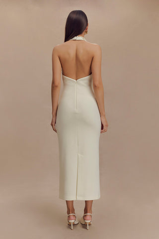 Annita Krep Boyundan Bağlamalı Midi Elbise - Fildişi